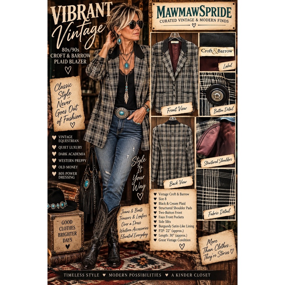 VIBRANT Vintage 80s Croft & Barrow Plaid Blazer Size 8 Oversized Power Jacket